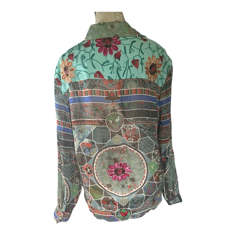 John Mark Teal Floral Long Sleeve Blouse - Picture 4 of 16